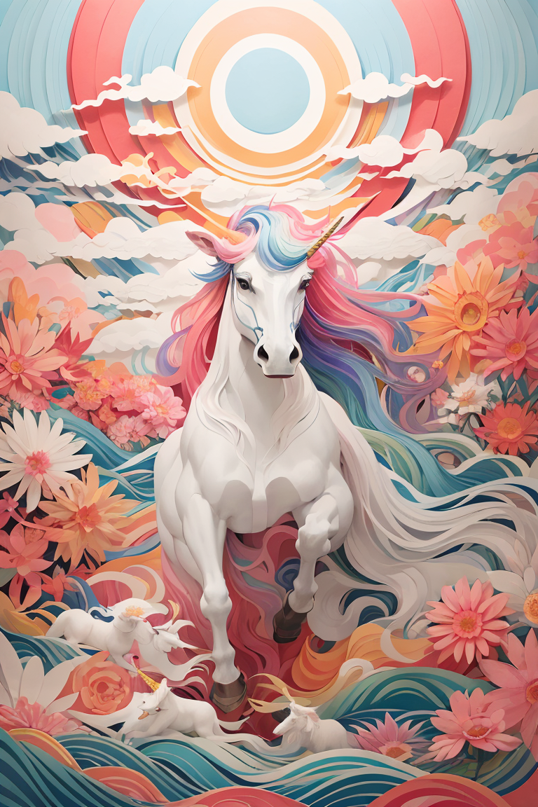 406451-1718230185-on unicorn land'' the painting features a unicorn riding on other flowery animals, in the style of psychedelic-inspired, light r.png